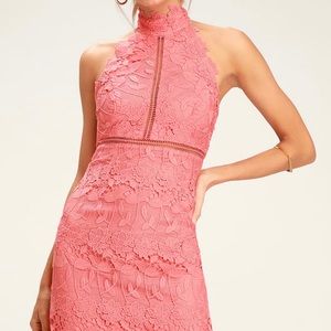 Lulus Pink Lace Halter MIDI Dress